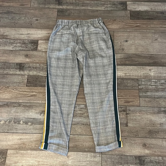 Zara Black & White Check Trouser Pants with Green and Yellow Stripe - Picture 8 of 9
